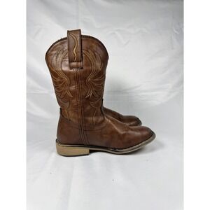Rollda Hisea NZX07 Girl 2 Western Boot Brown Leather Mid Calf Square Toe Pull On